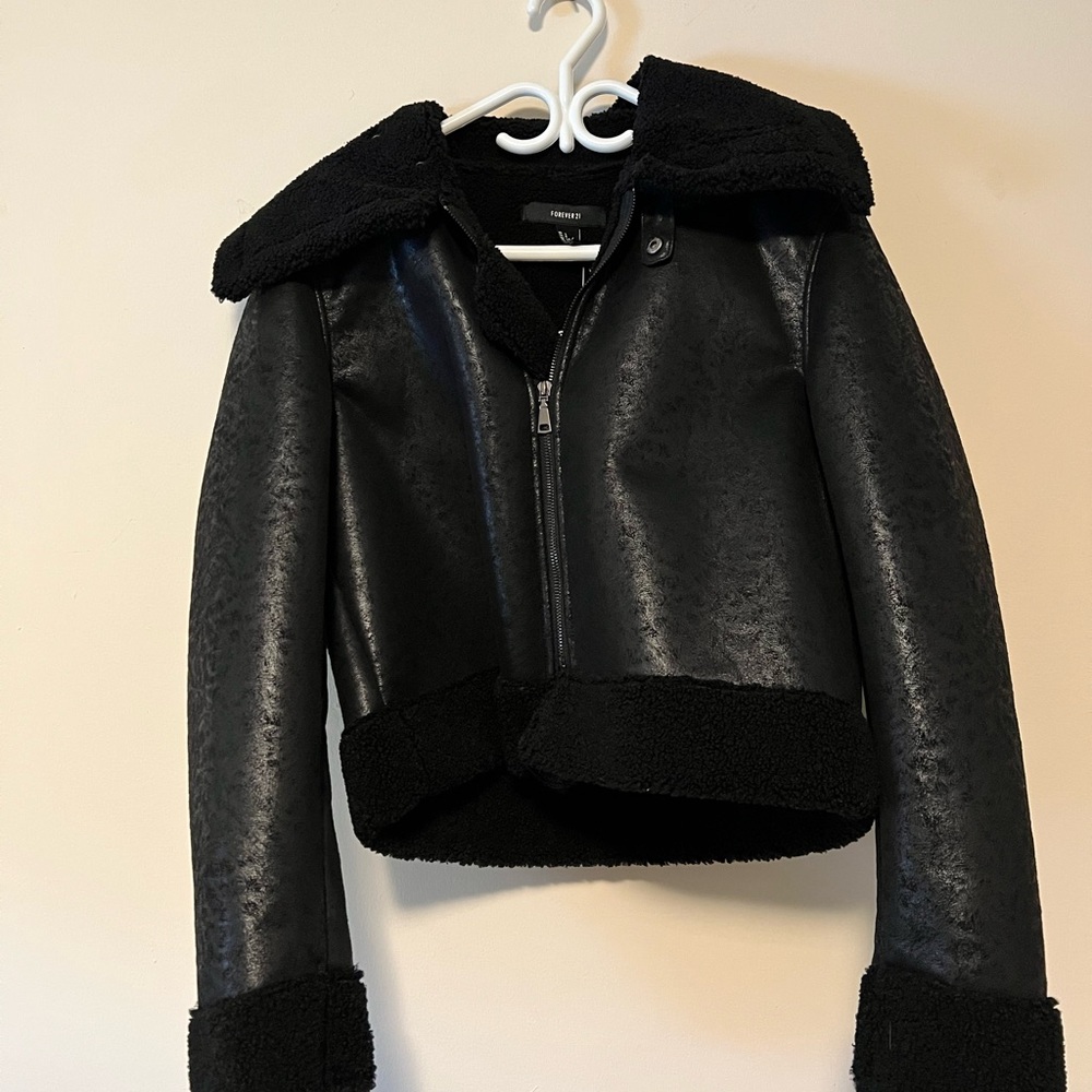 Forever 21 Black Faux Leather Jacket Brand New